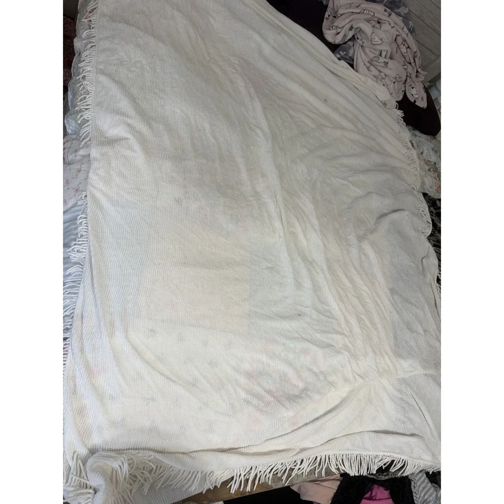 Vintage White Hobnail Chenille Medallion Full Queen Bedspread CUTTER DAMAGE